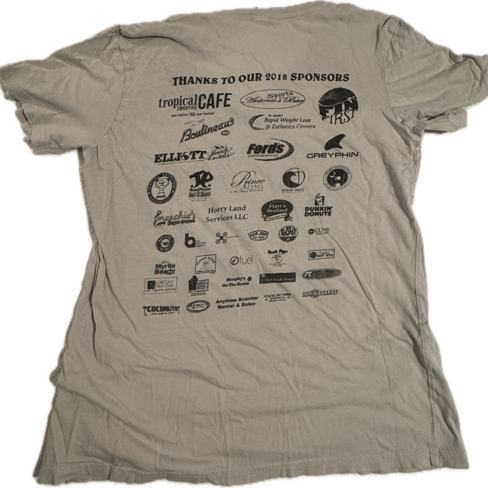 Anderson Estep Cherry Grove Surfing Championship Light Gray V-Neck Tee SZ Large - Picture 2 of 5